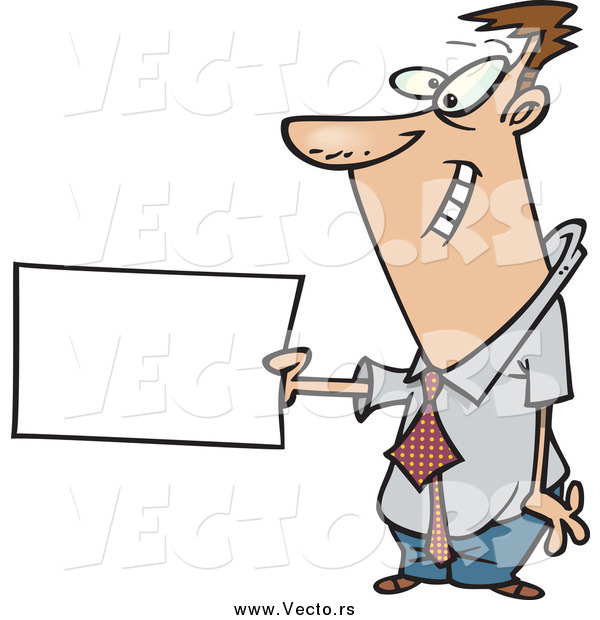 Vector of a Cartoon Happy Caucasian Businessman Holding out a Flash Card