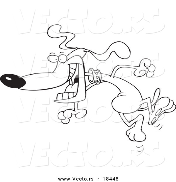 Vector of a Cartoon Happy Dog Jumping - Outlined Coloring Page