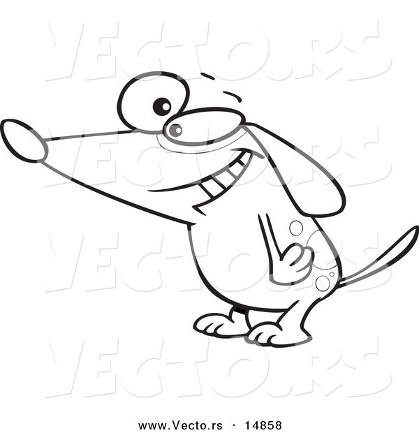 Vector of a Cartoon Happy Dog Smiling - Coloring Page Outline
