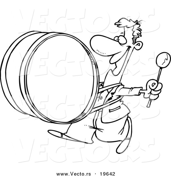 Vector of a Cartoon Happy Drummer - Outlined Coloring Page