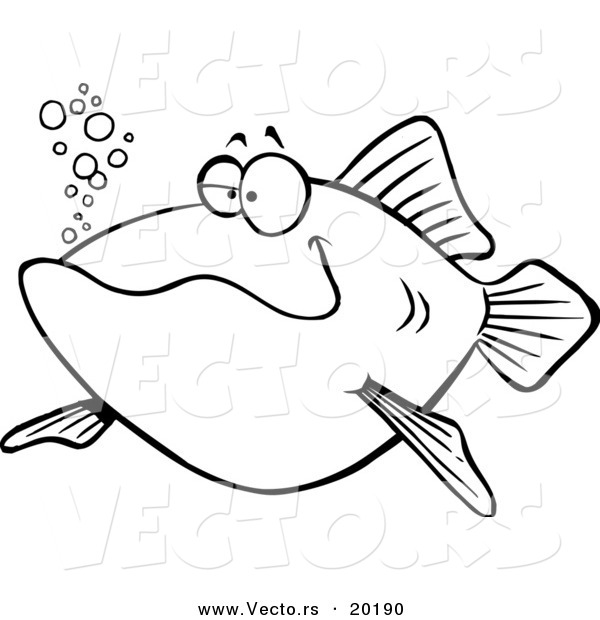 Vector of a Cartoon Happy Fish - Outlined Coloring Page
