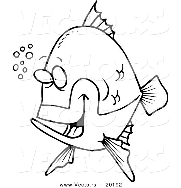 Vector of a Cartoon Happy Fish with Bubbles - Outlined Coloring Page
