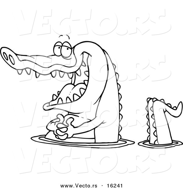 Vector of a Cartoon Happy Gator Wading in Water - Outlined Coloring Page Drawing