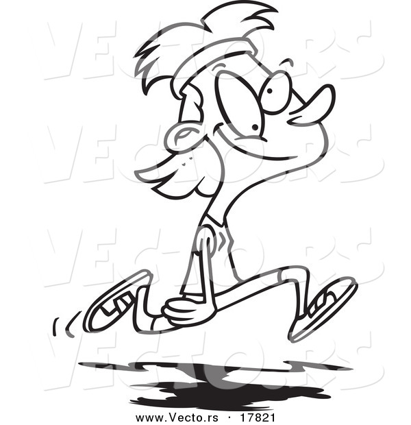 Vector of a Cartoon Happy Lady Jogger - Outlined Coloring Page