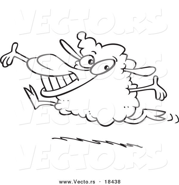 Vector of a Cartoon Happy Lamb Leaping - Outlined Coloring Page
