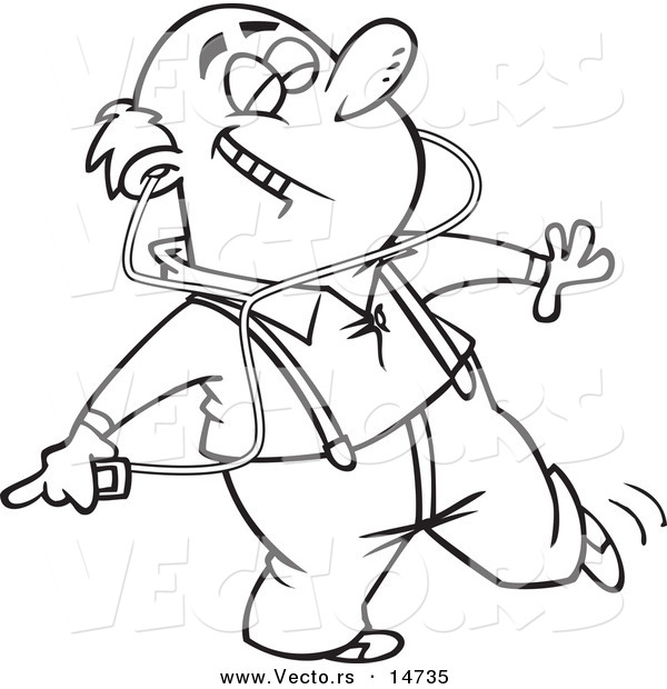 Vector of a Cartoon Happy Man Dancing and Listening to Music on an Mp3 Player - Coloring Page Outline