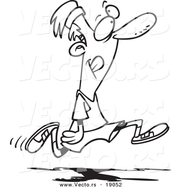 Vector of a Cartoon Happy Man Jogging - Outlined Coloring Page
