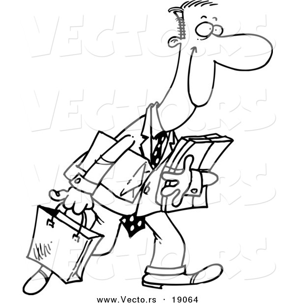 Vector of a Cartoon Happy Man Shopping - Outlined Coloring Page