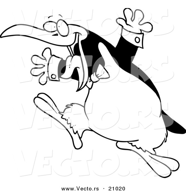 Vector of a Cartoon Happy Penguin Wearing a Bow - Coloring Page Outline
