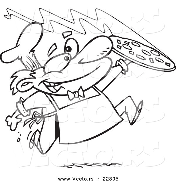 Vector of a Cartoon Happy Pizza Maker - Coloring Page Outline