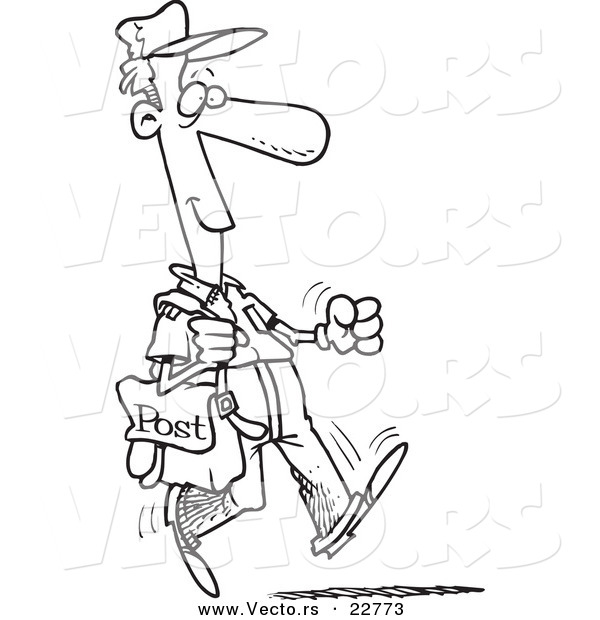 Vector of a Cartoon Happy Post Man - Coloring Page Outline
