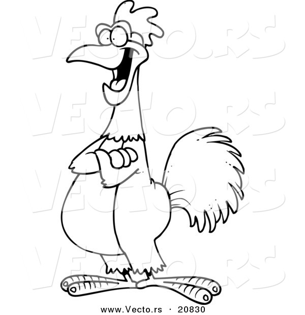 Vector of a Cartoon Happy Rooster - Coloring Page Outline