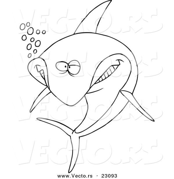 Vector of a Cartoon Happy Shark - Coloring Page Outline