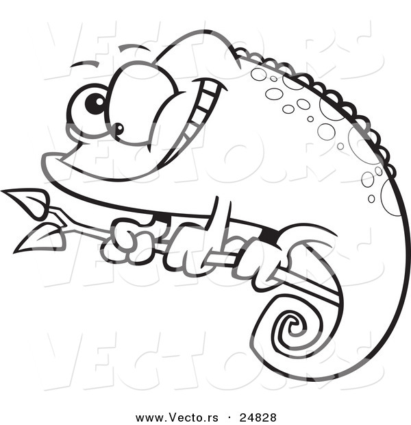 Vector of a Cartoon Happy Spotted Chameleon Lizard - Outlined Coloring Page