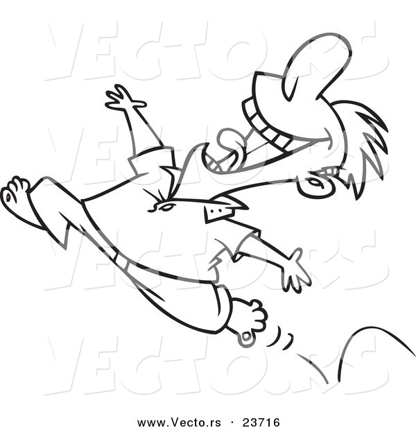 Vector of a Cartoon Happy Springy Man Running Barefoot - Coloring Page Outline