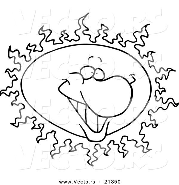 Vector of a Cartoon Happy Sun - Outlined Coloring Page