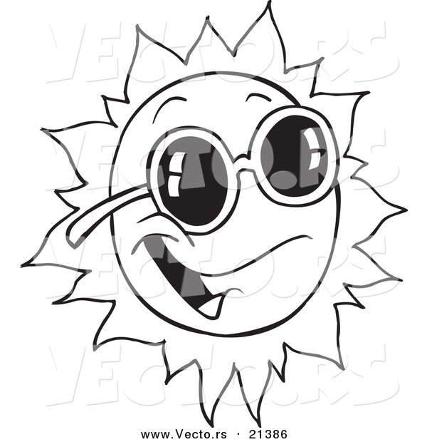 Vector of a Cartoon Happy Sun Wearing Shades - Outlined Coloring Page