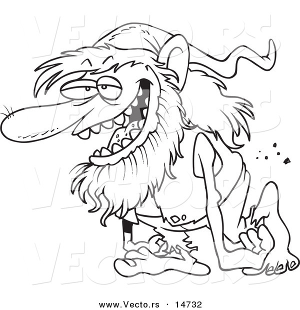 Vector of a Cartoon Happy Troll Walking - Coloring Page Outline