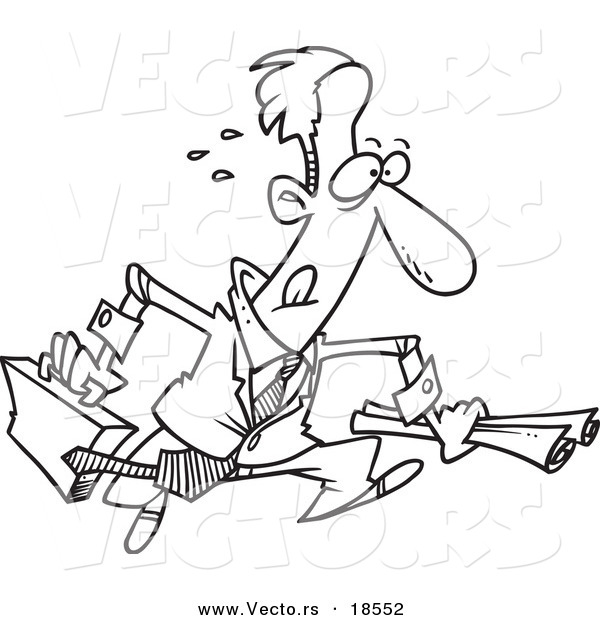 Vector of a Cartoon Hasty Businessman Running - Outlined Coloring Page