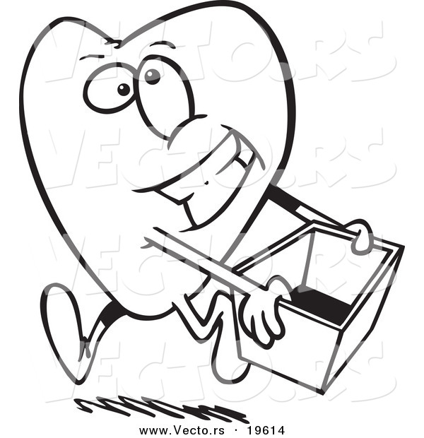 Vector of a Cartoon Heart Carrying a Donations Box - Outlined Coloring Page