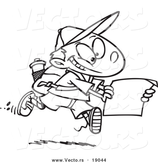 Vector of a Cartoon Hiking Boy Using a Map - Outlined Coloring Page