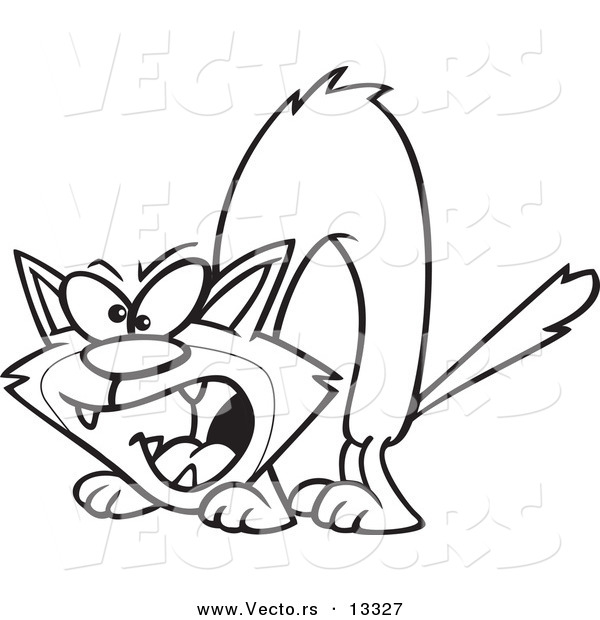 Vector of a Cartoon Hissing Cat - Coloring Page Outline