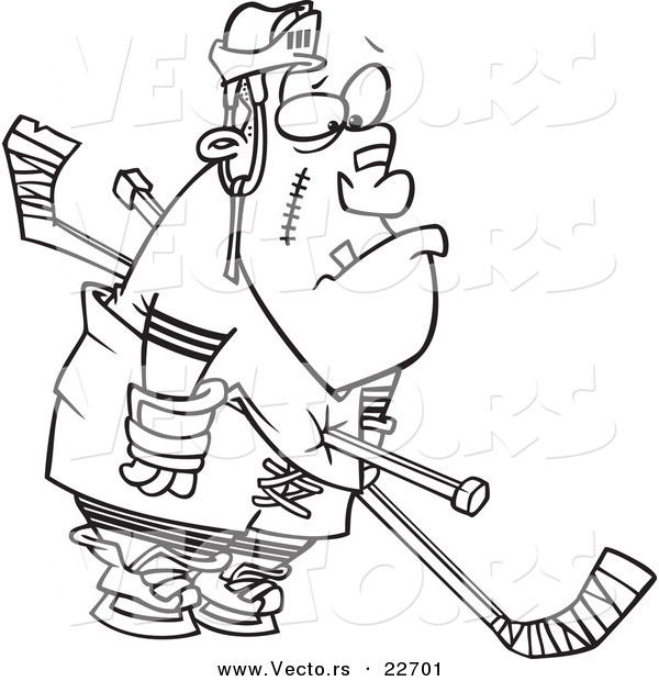 Vector of a Cartoon Hockey Player Getting a Penalty - Coloring Page Outline
