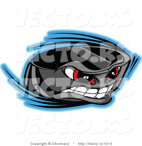 Vector of a Cartoon Hockey Puck Mascot Gritting Teeth While Speeding Through Air