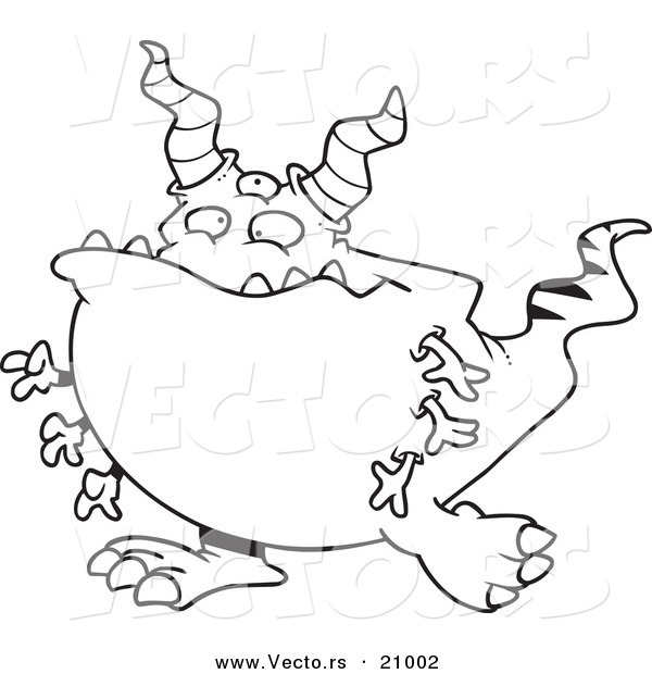 Vector of a Cartoon Horned Monster - Coloring Page Outline