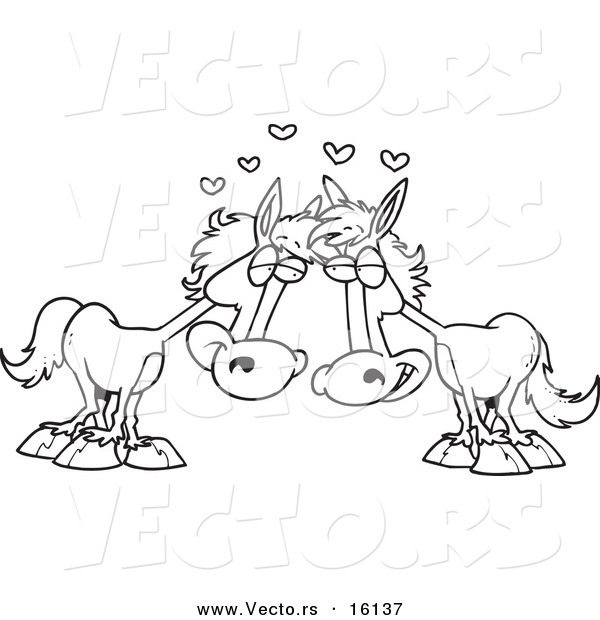 Vector of a Cartoon Horse Pair in Love - Outlined Coloring Page Drawing