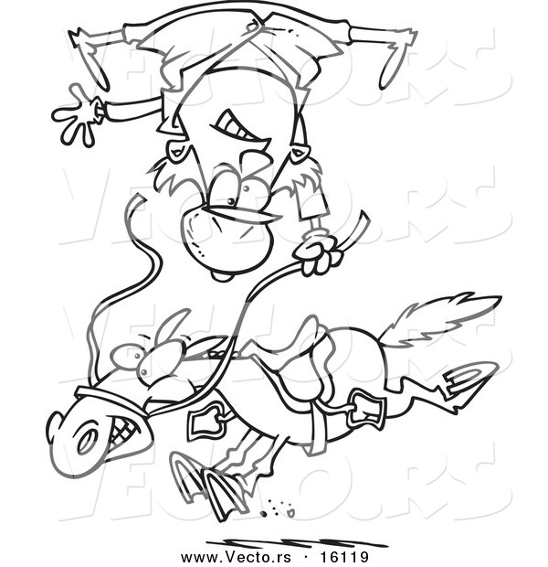 Vector of a Cartoon Horse Throwing a Rider - Outlined Coloring Page Drawing