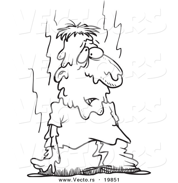 Vector of a Cartoon Hot Man Melting - Outlined Coloring Page