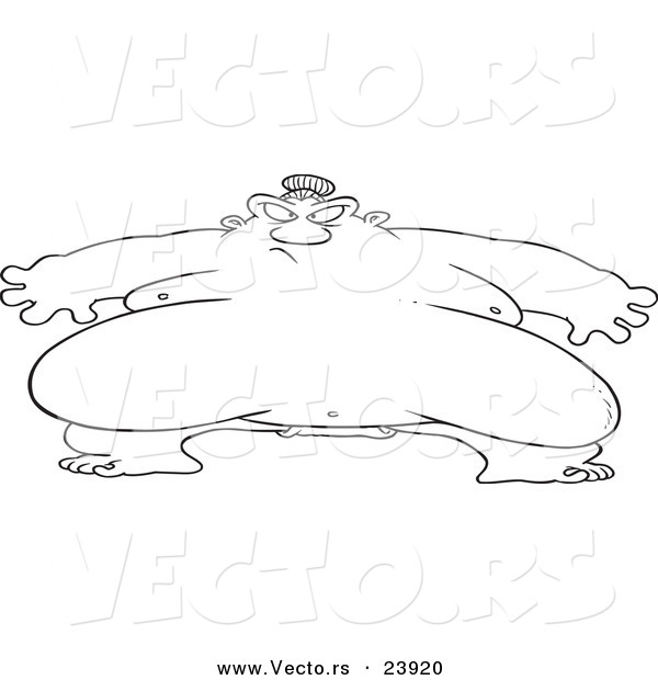Vector of a Cartoon Huge Sumo Wrestler - Coloring Page Outline