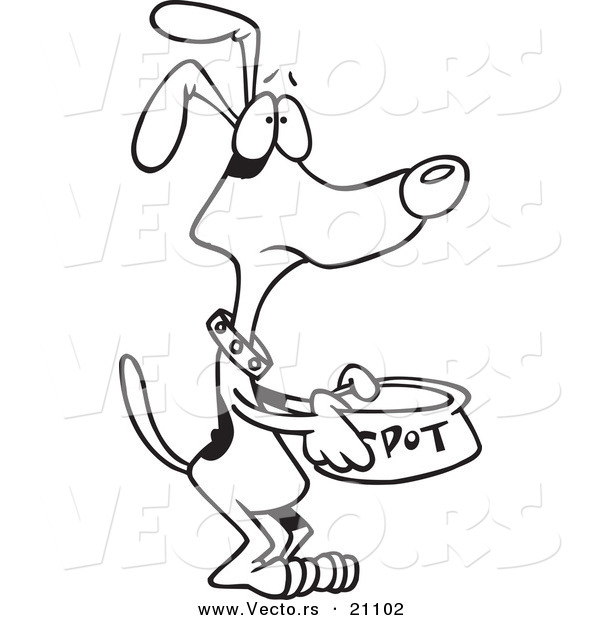 Vector of a Cartoon Hungry Dog Pleading for Food - Coloring Page Outline