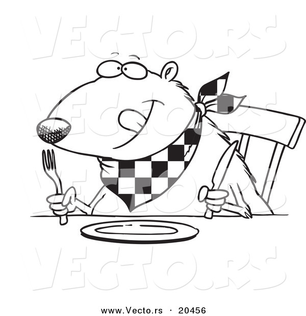 Vector of a Cartoon Hungry Muskrat at a Table - Coloring Page Outline
