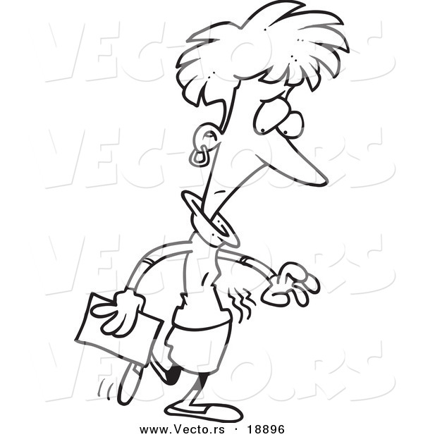 Vector of a Cartoon Hungry Woman Shaking - Outlined Coloring Page