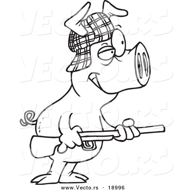 Vector of a Cartoon Hunter Pig - Outlined Coloring Page