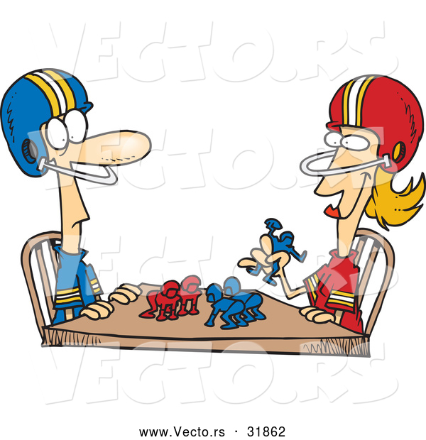 Vector of a Cartoon Husband and Wife Playing Football Game