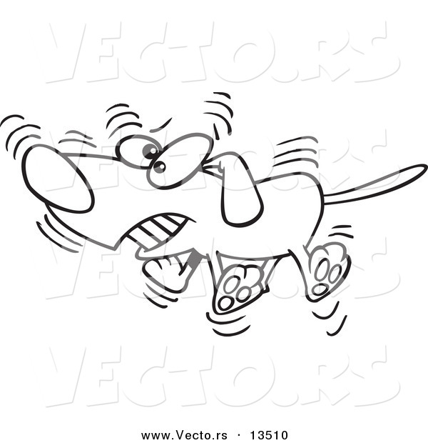 Vector of a Cartoon Hyper Dog Wagging His Tail - Coloring Page Outline