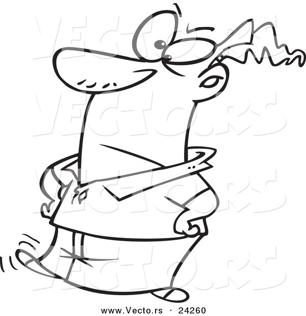 Vector of a Cartoon Impatient Man Tapping His Foot - Outlined Coloring Page
