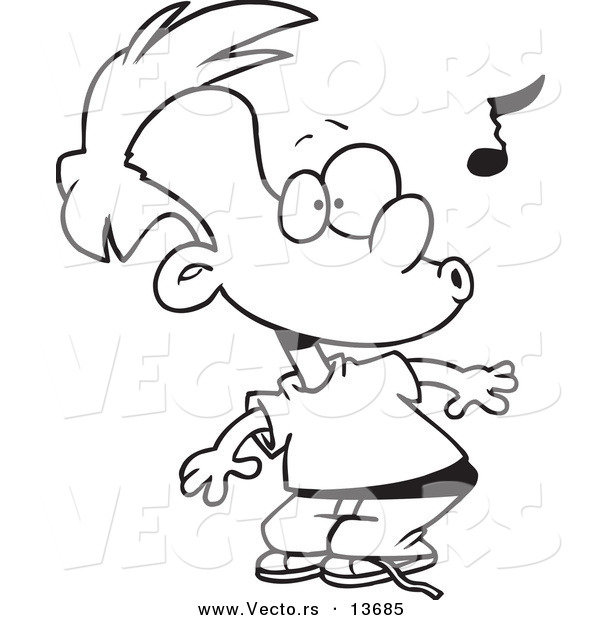 Vector of a Cartoon Impressed Boy Whistling - Coloring Page Outline