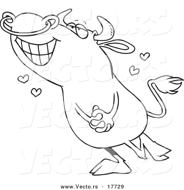 Vector of a Cartoon Infatuated Bull - Coloring Page Outline