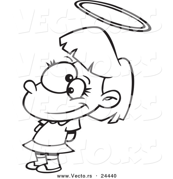 Vector of a Cartoon Innocent Angelic Girl with a Halo - Outlined Coloring Page
