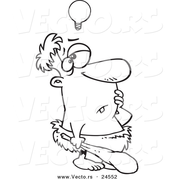 Vector of a Cartoon Inspired Caveman Thinking - Outlined Coloring Page