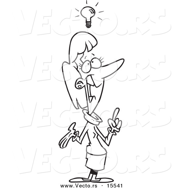 Vector of a Cartoon Inspired Woman with an Idea - Coloring Page Outline