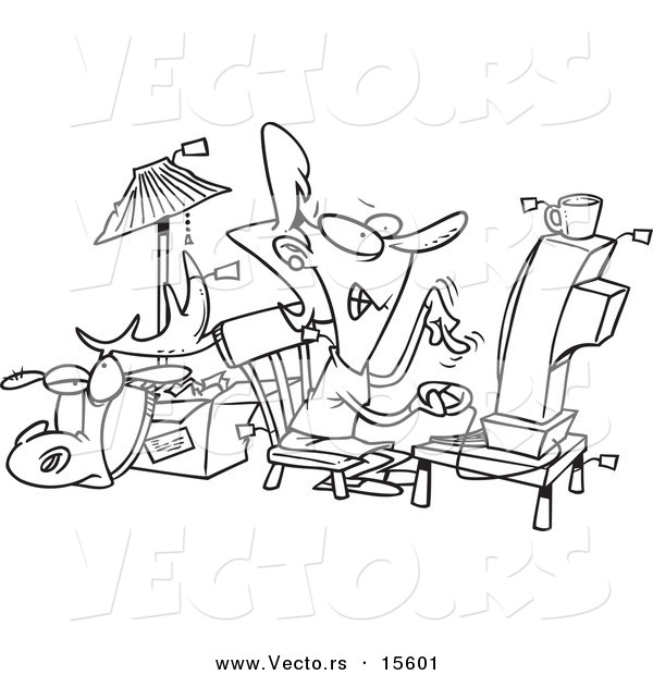 Vector of a Cartoon Internet Auction Addict - Coloring Page Outline