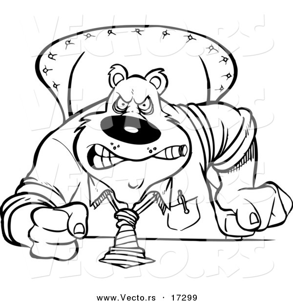Vector of a Cartoon Intimidating Business Bear Pounding His Desk - Coloring Page Outline