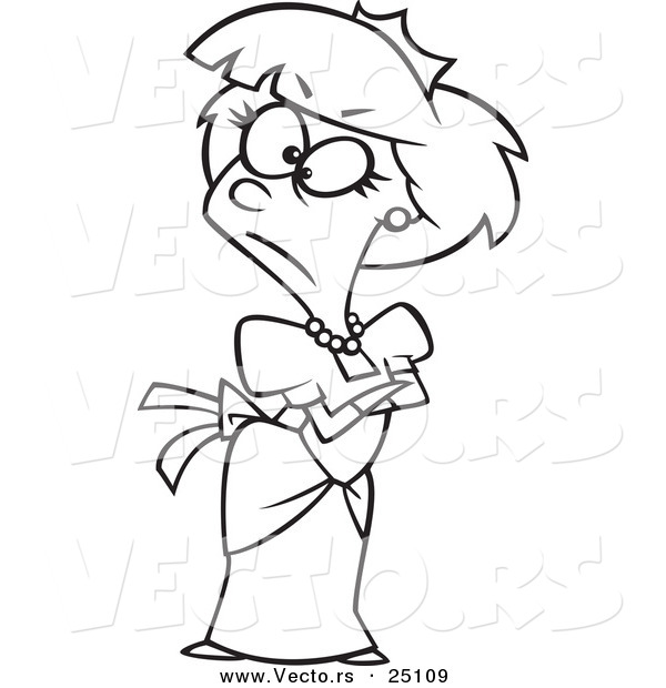 Vector of a Cartoon Irritated Princess - Coloring Page Outline