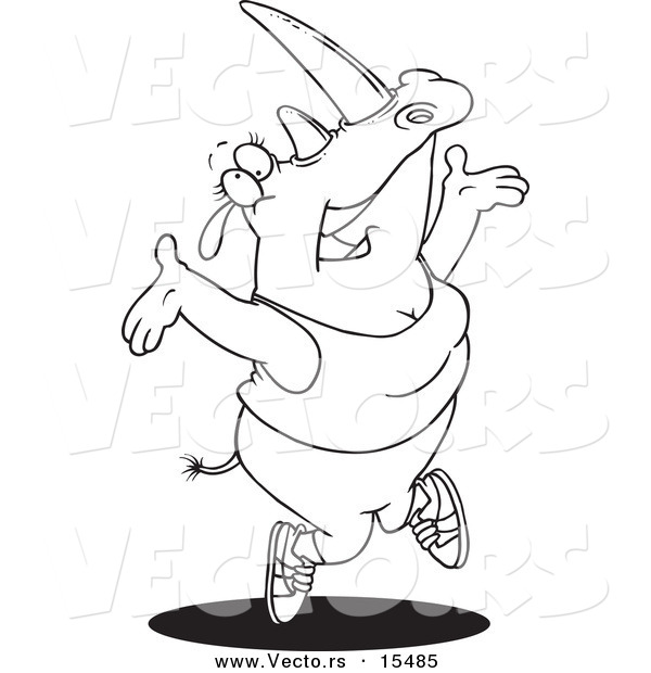Vector of a Cartoon Jazzercise Rhino - Coloring Page Outline