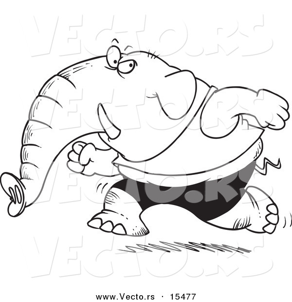 Vector of a Cartoon Jogging Elephant - Coloring Page Outline